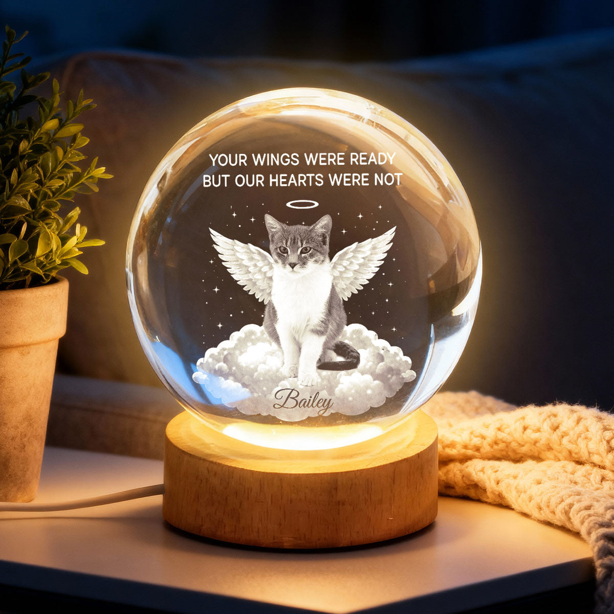 Your Light Will Always Shine in My Heart - Personalized Pet Memorial Crystal Ball LED Night Light