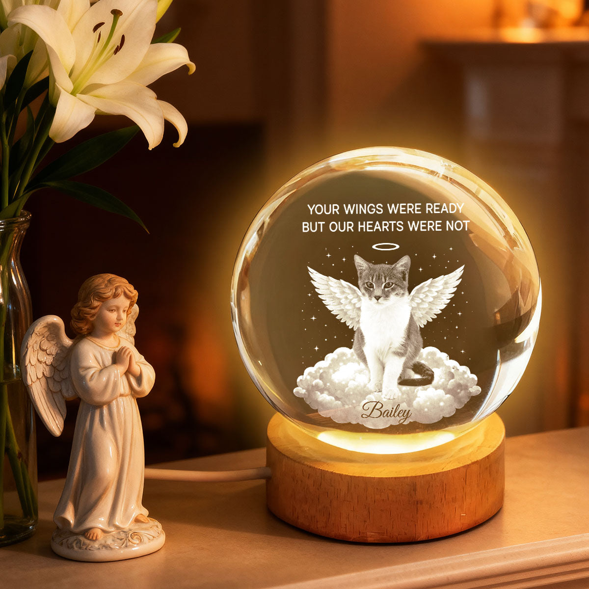 Your Light Will Always Shine in My Heart - Personalized Pet Memorial Crystal Ball LED Night Light