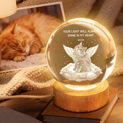 Your Light Will Always Shine in My Heart - Personalized Pet Memorial Crystal Ball LED Night Light