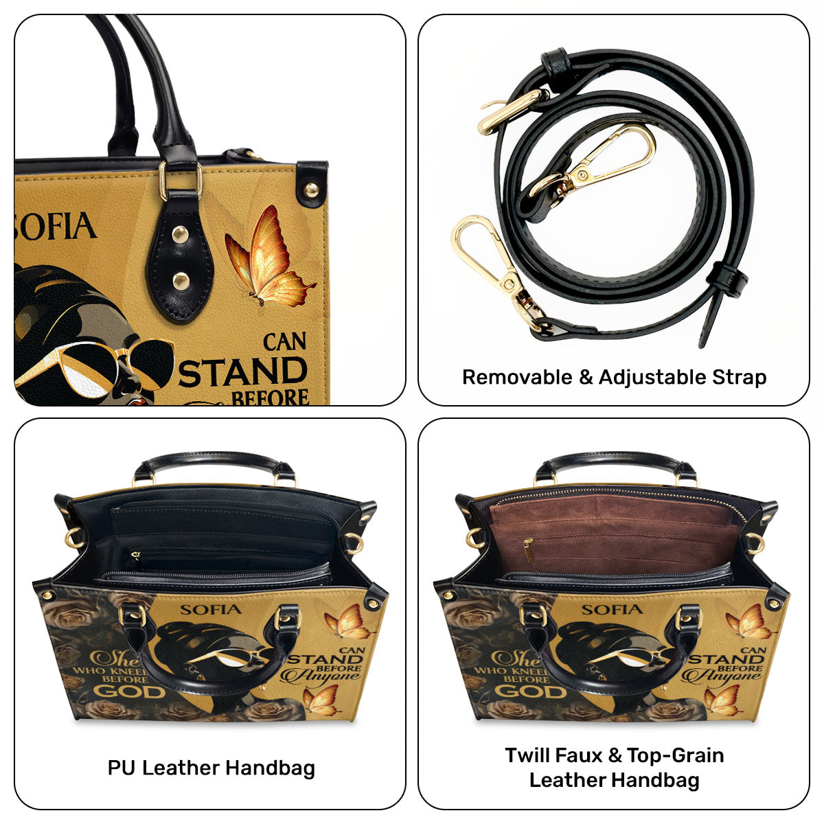 She Who Kneels Before God Can Stand Before Anyone - Personalized Leather Handbag STB10