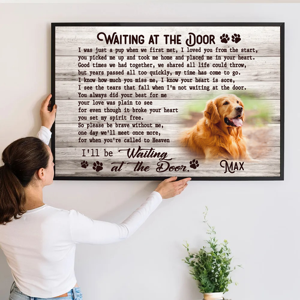 Custom Photo Memorial Pet Waiting At The Door - Personalized Horizontal Canvas Prints - Personalized Gifts for Pet Loss, Sympathy Gift for Cat, Dog Lovers