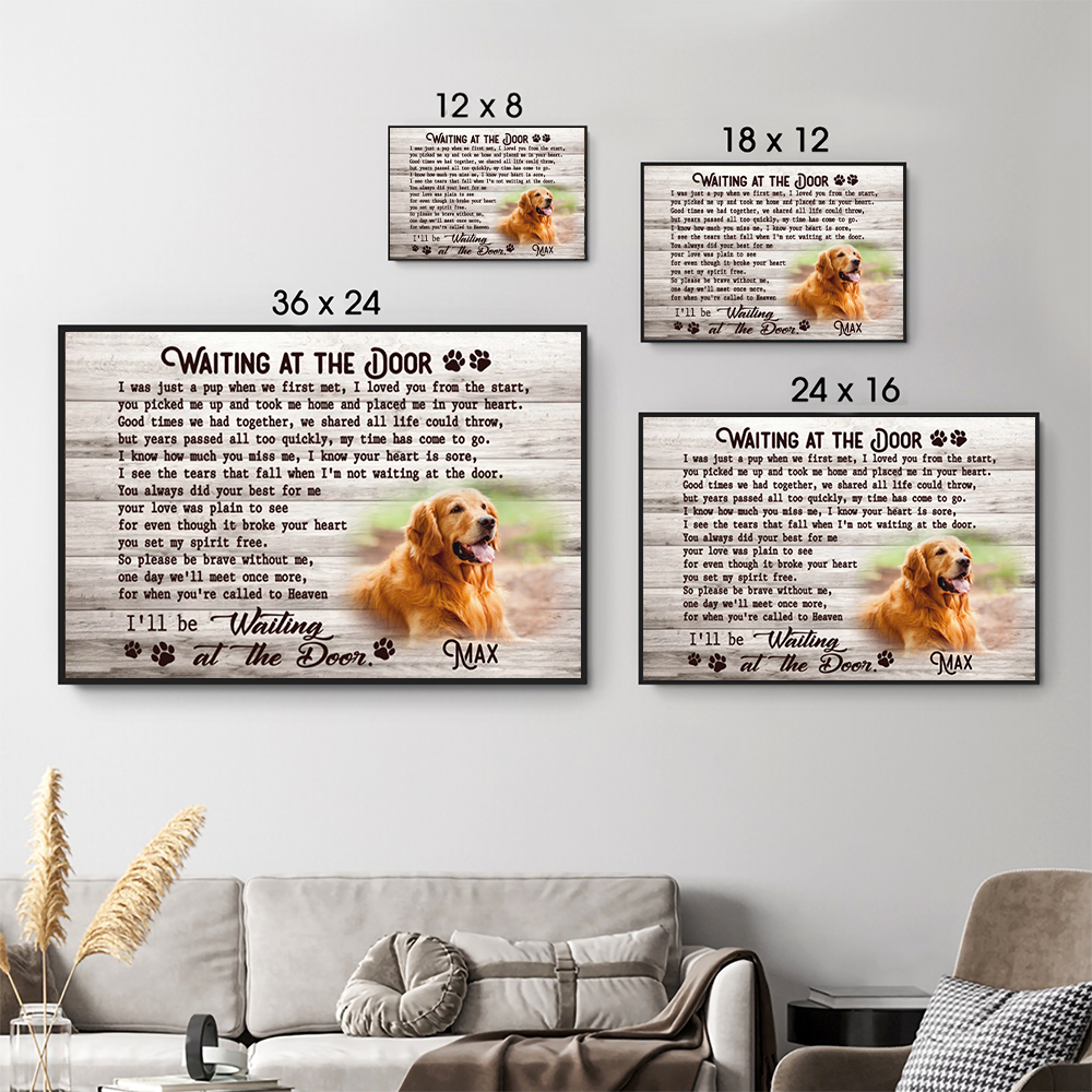 Custom Photo Memorial Pet Waiting At The Door - Personalized Horizontal Canvas Prints - Personalized Gifts for Pet Loss, Sympathy Gift for Cat, Dog Lovers