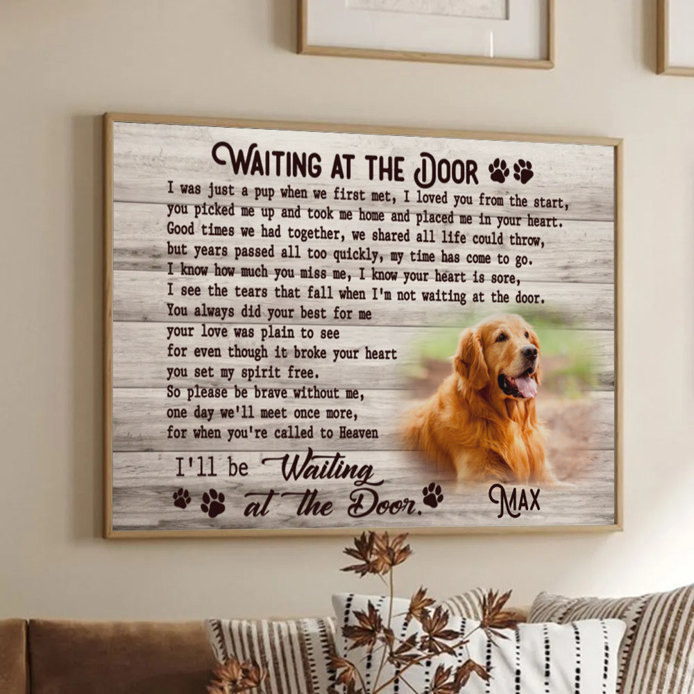 Custom Photo Memorial Pet Waiting At The Door - Personalized Horizontal Canvas Prints - Personalized Gifts for Pet Loss, Sympathy Gift for Cat, Dog Lovers