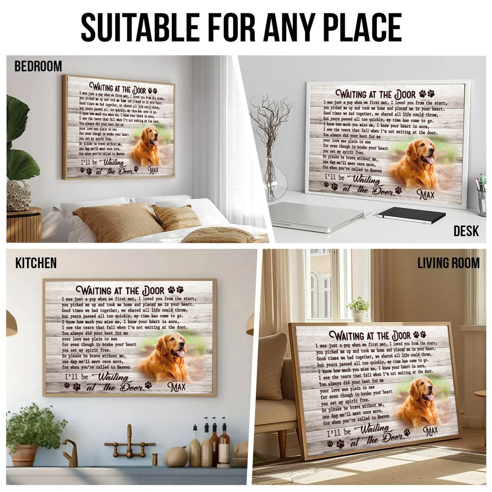 Custom Photo Memorial Pet Waiting At The Door - Personalized Horizontal Canvas Prints - Personalized Gifts for Pet Loss, Sympathy Gift for Cat, Dog Lovers
