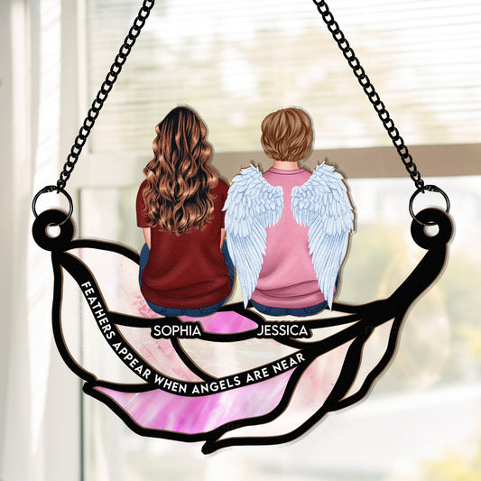 Custom Memorial For Loved One Gift: 'Feathers Appear When Angels Are Near' Suncatcher