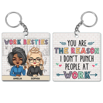 Personalized Work Besties Keychain: Funny 'Reason I Don't Punch People At Work' Gift