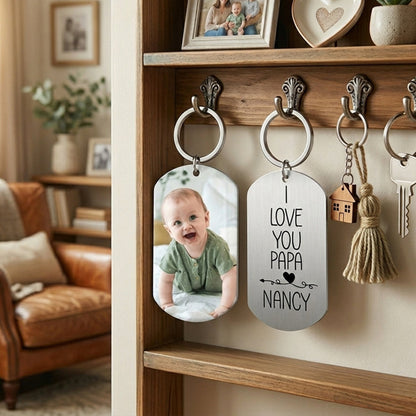 Keychain material and size view - Personalized Dad Photo Keychain