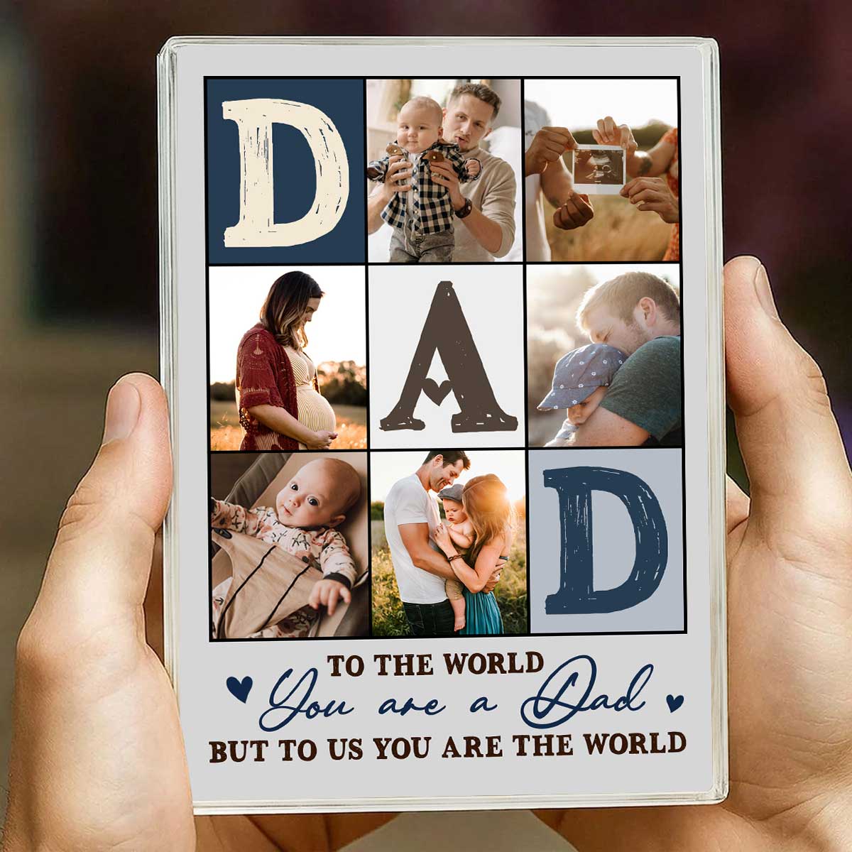 Personalized dad photo acrylic block plaque with custom family pictures and quote for Father's Day