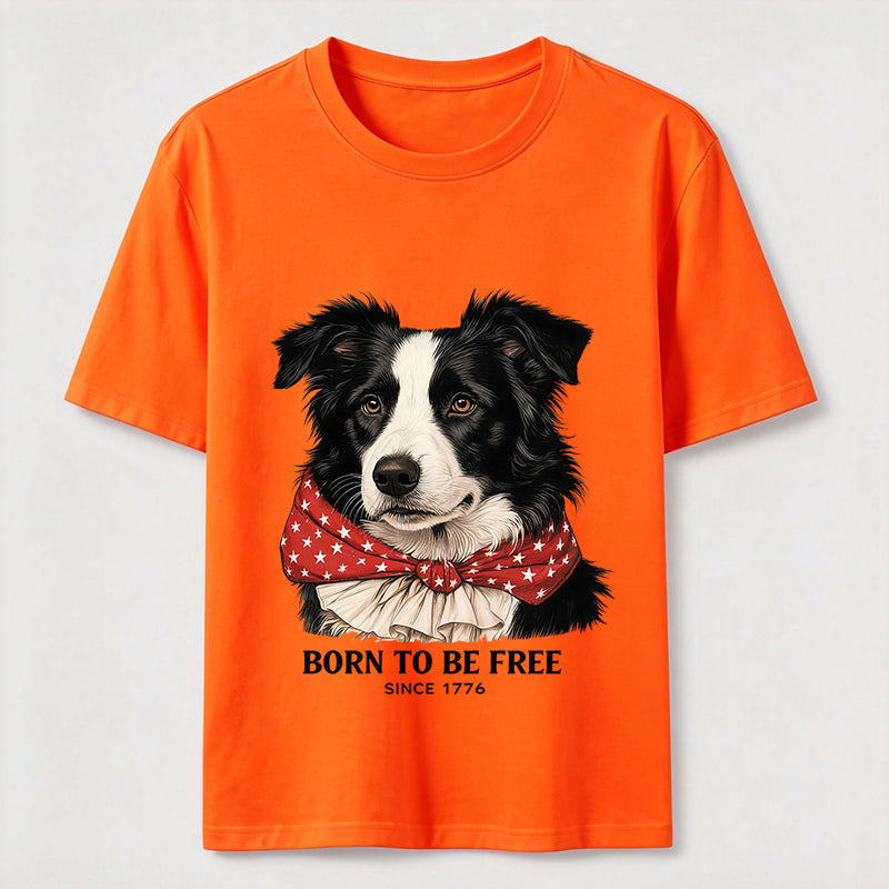 Born to Be Free Patriotic Border Collie T-Shirt