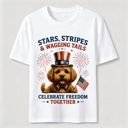 Stars, Stripes & Wagging Tails Patriotic Dog T-Shirt