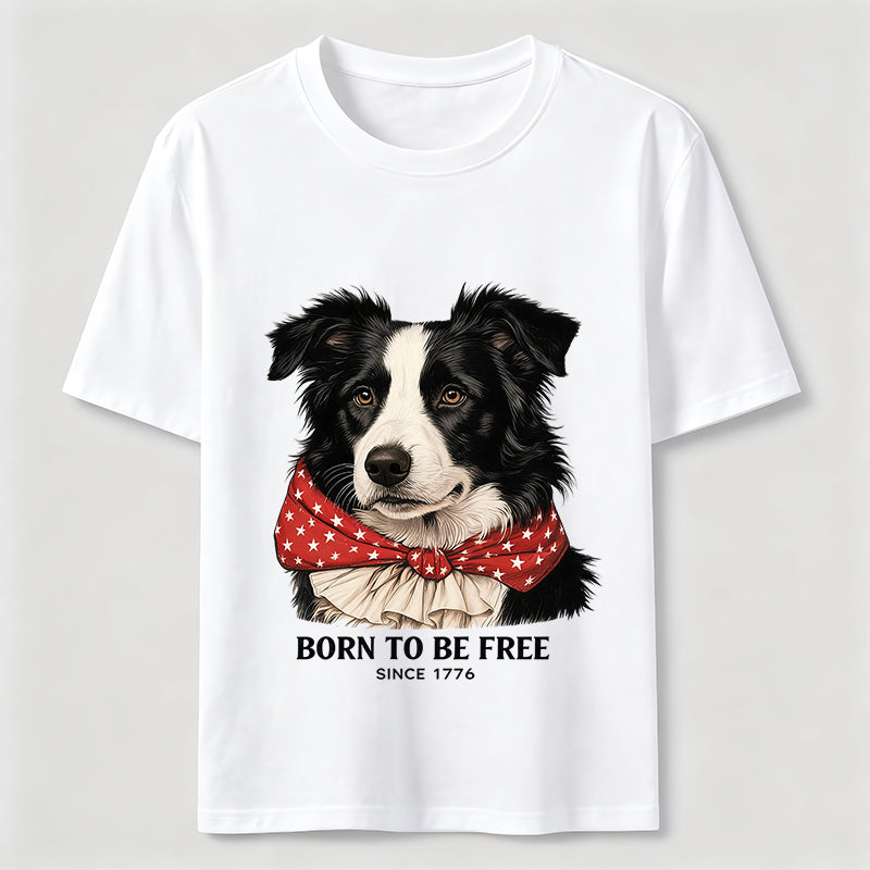 Born to Be Free Patriotic Border Collie T-Shirt