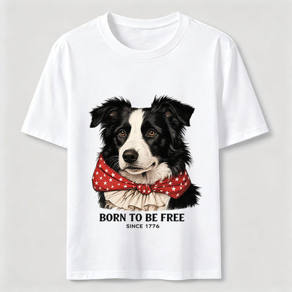 Born to Be Free Patriotic Border Collie T-Shirt