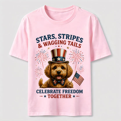 Stars, Stripes & Wagging Tails Patriotic Dog T-Shirt