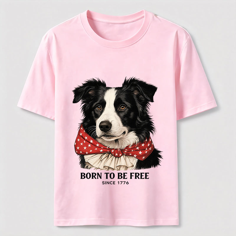 Born to Be Free Patriotic Border Collie T-Shirt