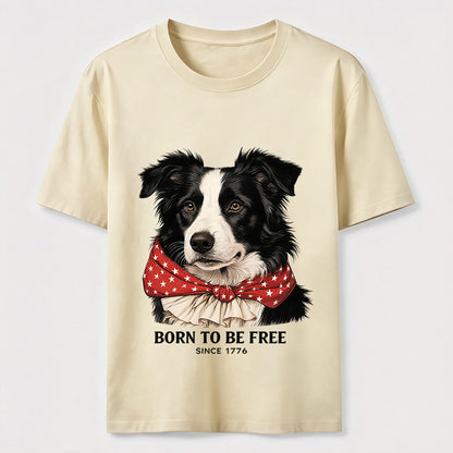 Born to Be Free Patriotic Border Collie T-Shirt
