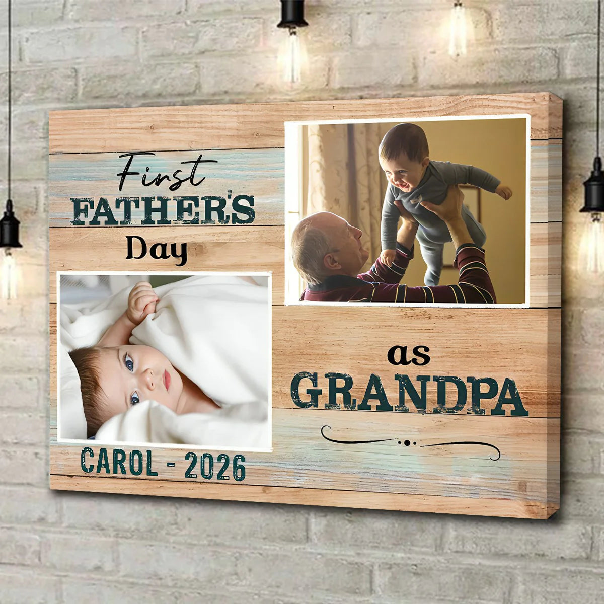 First Father's Day As Grandpa Custom Canvas for Grandpa with personalized design details for meaningful gifting