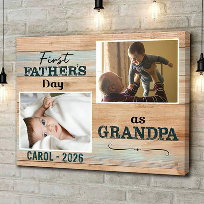 First Father's Day As Grandpa Custom Canvas for Grandpa with personalized design details for meaningful gifting