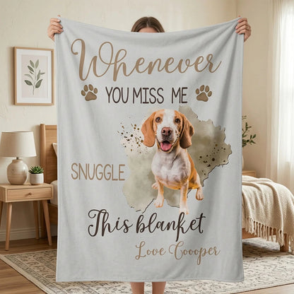 Personalized dog memorial blanket featuring a custom pet photo and sweet quote for grieving pet owners