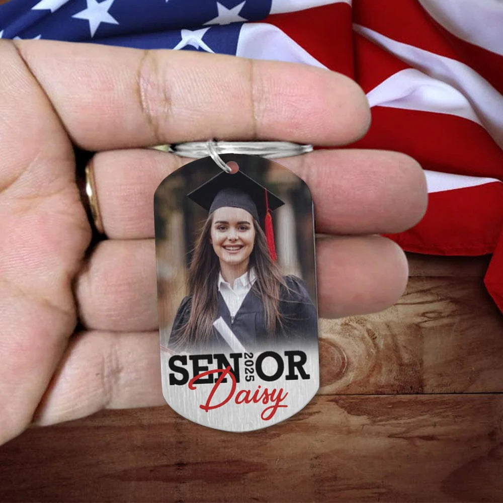 Keychain material and size view - Personalized Graduation Photo Keychain