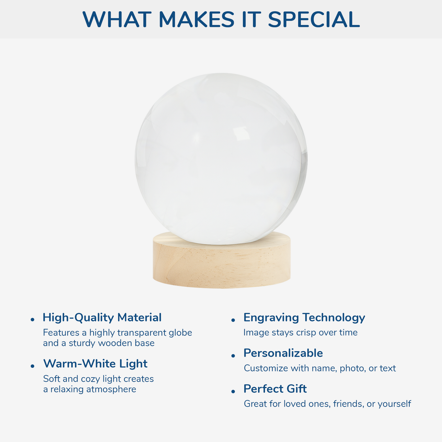 3D Led Light material and size view - Personalized Dad Crystal Globe Lamp